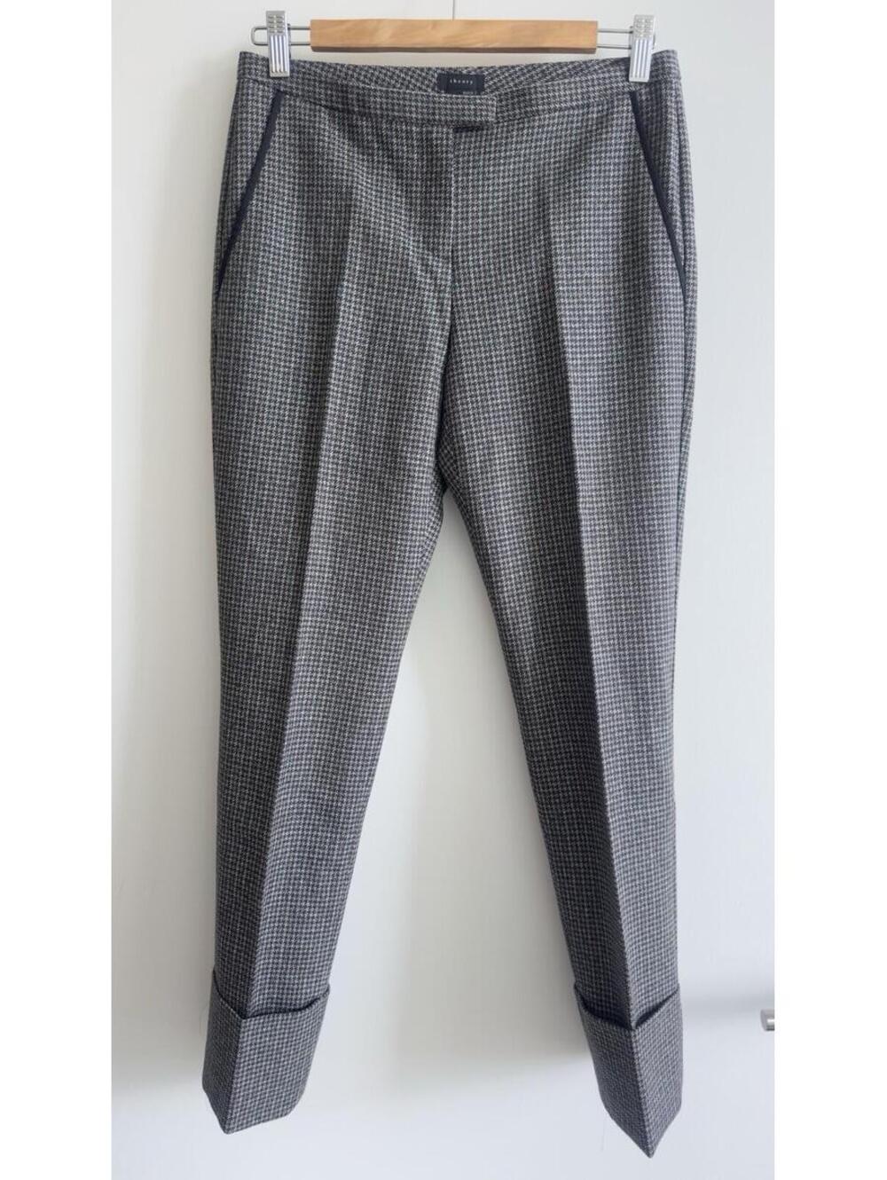 Theory Wool Plaid Ankle Pants Cuffed Trousers Size 2 Gray Brown Tailored - Picture 2 of 9